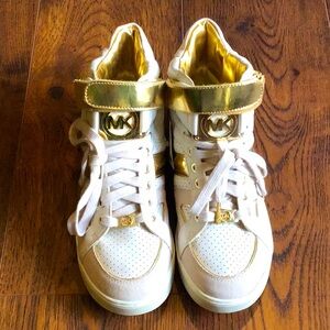 Sale price❗️just reduced a Michael Kors white / shiny gold leather high tops